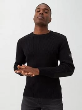 Image of Calvin Klein Jeans Monogram Sleeve Badge Sweatshirt - Black