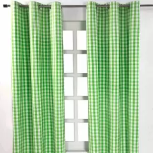 Image of Homecapes Cotton Green Block Check Gingham Eyelet Curtains 117 x 137cm - Green