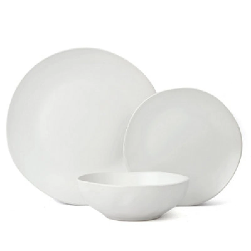 Image of 12Pc Solid Colour Irregular White Dinner Set