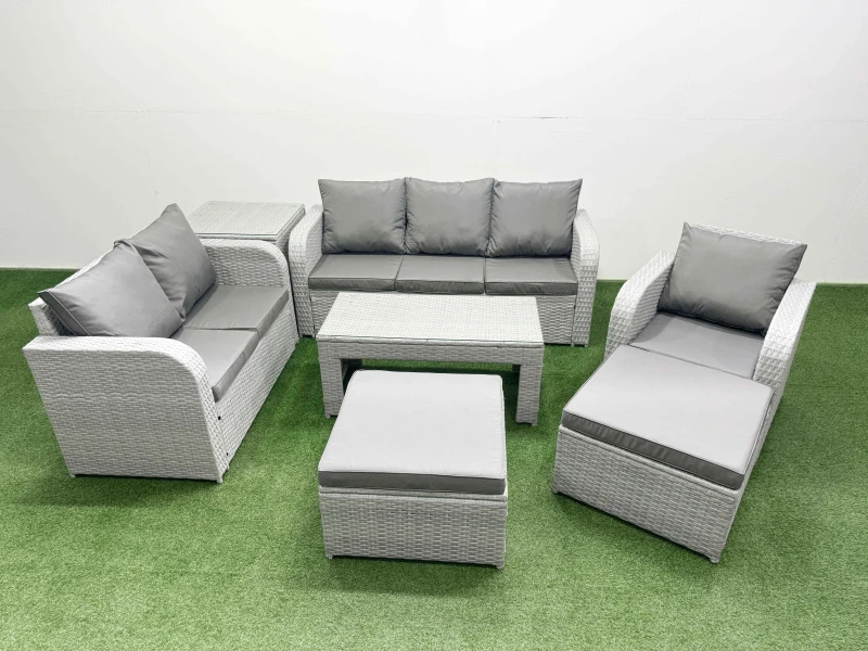 Image of FIMOUS Fimous - Patio pe Wicker 8 Seater Outdoor Rattan Furniture Sofa Sets with Oblong Coffee Table Reclining Chair Loveseat Sofa 3 Seater Sofa 2 Big