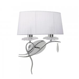Image of Wall Lamp Right 2 Light E27 with White Shade Polished Chrome, Clear Crystal