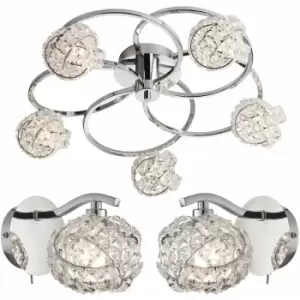Image of Loops - 5 Bulb Ceiling Lamp & 2x Matching Wall Light Chrome Arm & Crystal Twist Shade