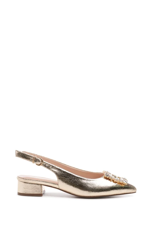 Image of Paradox London Womens 'Fortune' Wide Fit Low Heel Sling Backs in Metallic Gold Size: 3E Metallic Gold Female 3E