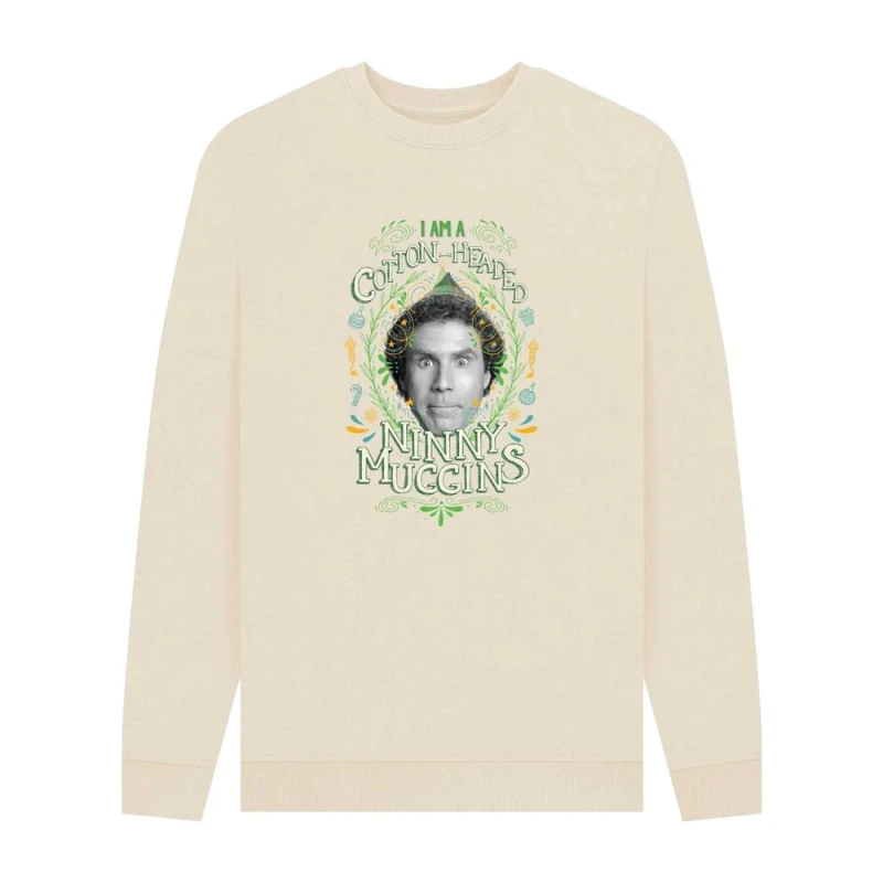 Image of Elf Mens Cotton Headed Ninny Muggins Sweatshirt in Cream Size: Small Cream Male S