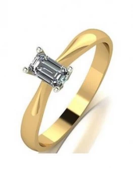 Image of Love DIAMOND 9ct Gold 30 Point Diamond Emerald Cut Solitaire Ring, Gold, Size N, Women