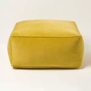 Image of Mustard Yellow Velvet Pouffe Bean Cube - Yellow - Homescapes