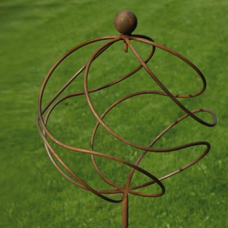 Image of Poppy Forge Tangle Ball On 4ft Stem Empty - Plant Support - Solid Steel - L34.3 X W34.3 X H157.5cm - Bare Metal/ready To Rust