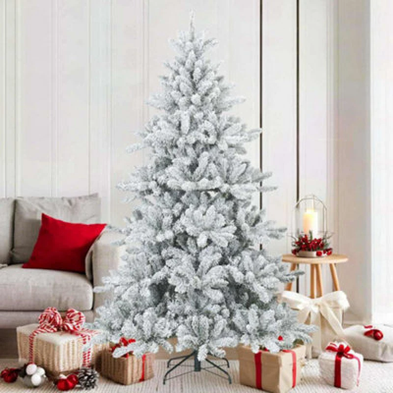 Image of vidaXL Artificial Hinged Christmas Tree Snow Flocked White 180cm, White 42019328