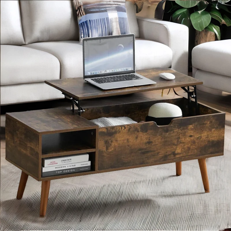Image of Rafaelo Mobilia Wooden Lift Top Coffee Table With Hidden Storage in Brown Brown Unisex