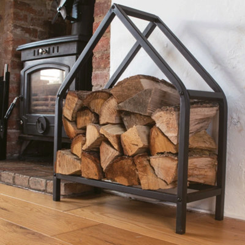 Image of Valiant Fireside Log Storage House Rack in Black - Ideal for wood, paper and kindling supplies Black