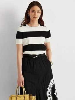 Image of Lauren by Ralph Lauren Konsuelo-Short Sleeve-Sweater - White/ Polo Black/White Size XL Women