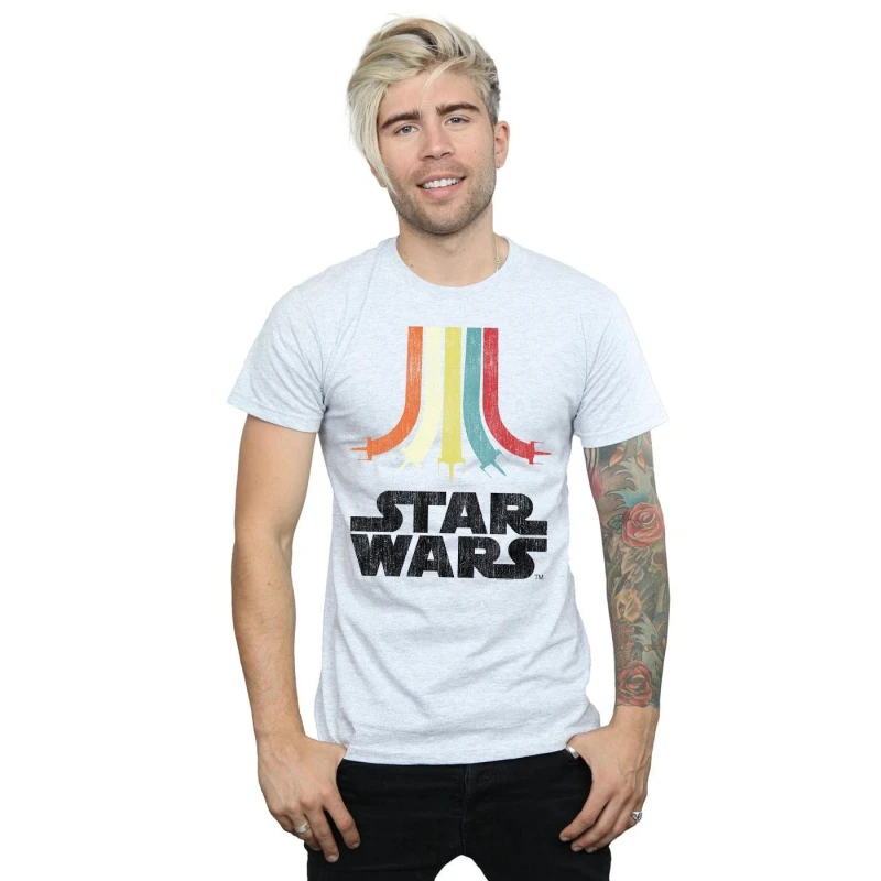 Image of Star Wars Star Wars Men Rainbow Cotton T-Shirt in Grey Size: Small Grey S Male 5057864419603
