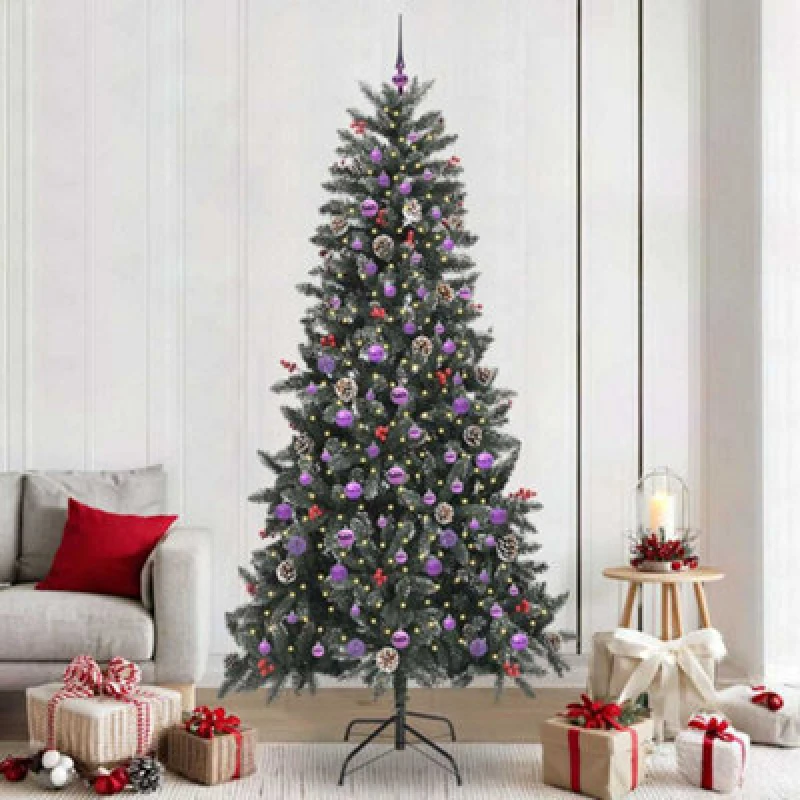 Image of vidaXL Artificial Christmas Tree with Lilac Balls Green 129.5 x 129.5 x 240 cm, Green 3395910