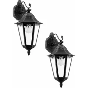 Image of Loops - 2 pack IP44 Outdoor Wall Light Black & Silver Patina Lantern 1x 60W E27