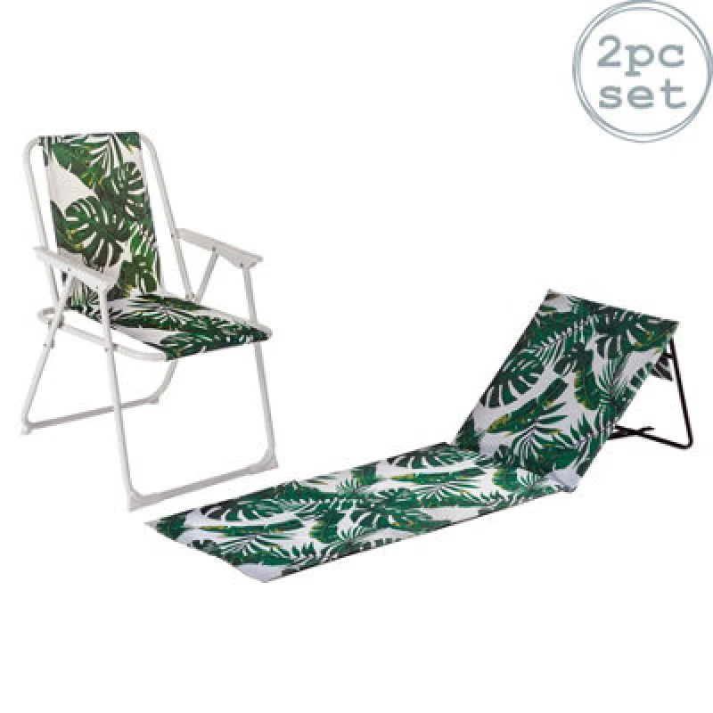 Image of Harbour Housewares 2 Piece Folding Beach Furniture Set - Banana Leaf