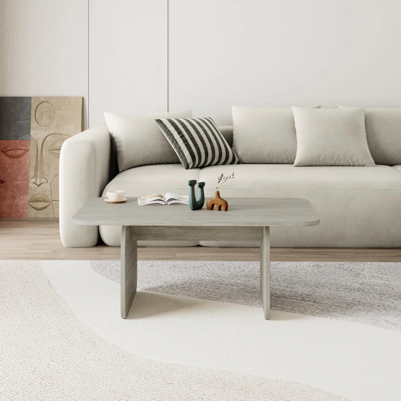 Image of Decortie 'Pietra' Japandi Style Modern Coffee Table 100cm in Beige Size: 1 Pack Beige Unisex 1 Pack