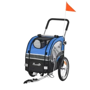 Image of PawHut 2-in-1 Dog Bike Trailer Pet Cart Carrier Stroller Pushchair for Bicycle with 360° Rotatable Front Wheel Reflectors Weather Resistant Blue