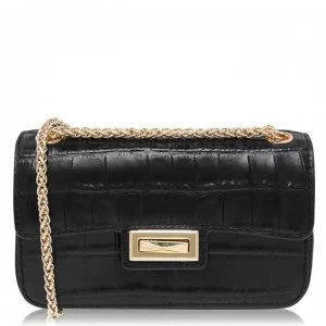 Image of DKNY Jojo Crocodile Small Flap Over Cross Body Bag - Black/Gold BGD