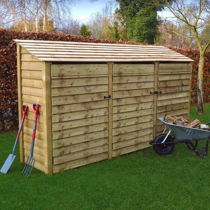 Image of Rutland County Garden Furniture Ltd Empingham 6ft Log Store with Doors, L80 x W340 x H181cm - Light Green Light Green Unisex