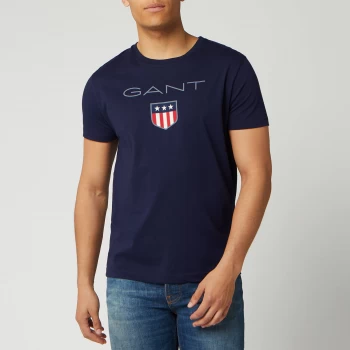 Image of GANT Mens O1. Shield Short Sleeve T-Shirt - Evening Blue - M - Blue