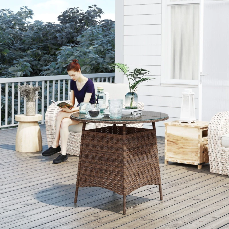 Image of Outsunny Patio Furniture Rattan Garden Table with Umbrella Hole - Brown TJ Hughes 5063603142497