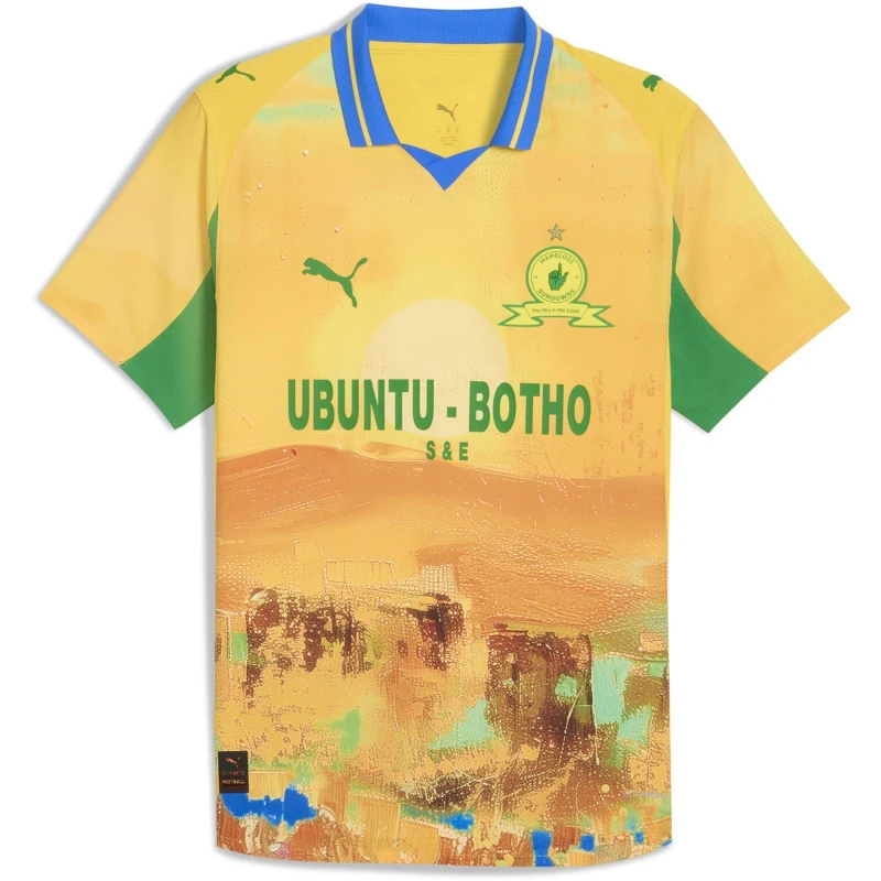 Image of Puma x KidsSuper Mamelodi Sundowns Club Home Shirt 2025 2026 Adults Yellow/Green male S