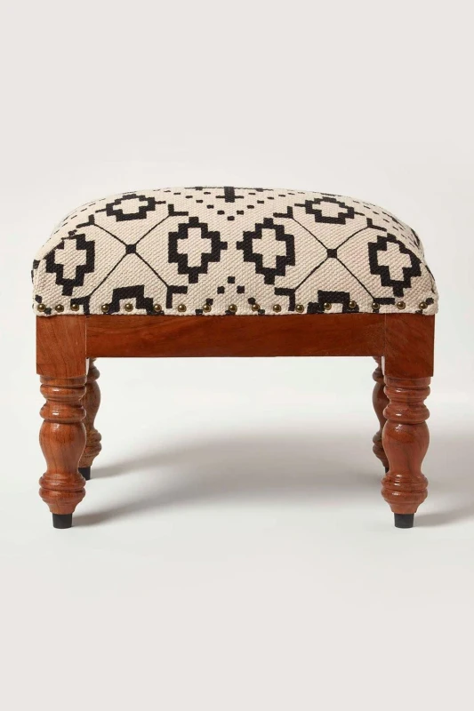 Image of Homescapes Reva Black Geometric Footstool, 50 x 30 x 40cm Black