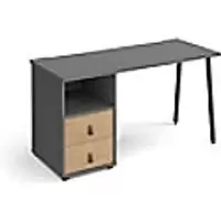 Image of Rectangular A-frame Desk Onyx Grey, Kendal Oak Drawers Wood/Metal A-Frame Legs Charcoal Sparta 1400 x 600 x 730mm