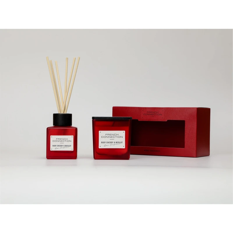 Image of French Connection French Connection Cherry & Merlot 200G Candle and 100ml Reed Diffuser Gift Set Square Design in Dark Red Size: 2 Pack Dark Red 2 P