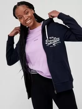 Image of Superdry Vintage Vl Narrative Zip Hood - Eclipse Navy, Blue, Size 10, Women