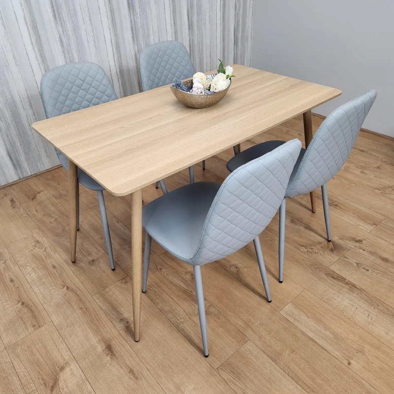 Image of KOSY KOALA KOSY KOALA Rectangle Oak Effect Kitchen Dining Table With 4 Grey Faux Leather Padded Chairs Dining Set in Black One Size Unisex 50607