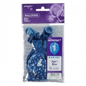 Image of Partymor Balloons Pack of 6 - Age 1 Blue