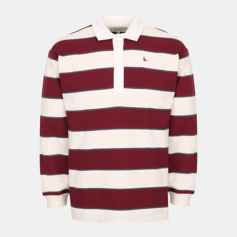 Image of Jack Wills Womens Cotton Polo Neck Long Sleeve Oversized Fit T-Shirt Burg/Navy female 8 (XS)