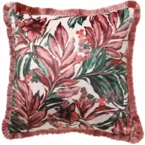 Image of Scatter Box Juniper Fringed Velvet Feather Filled Cushion, Blush, 45 x 45 Cm