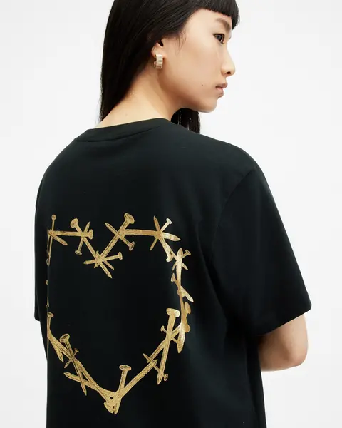 Image of AllSaints Perta Crew Neck Logo Boyfriend T-Shirt