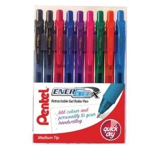 Image of Pentel EnerGel Retractable Pen Medium Assorted Pack of 9 YBL1079-MIX