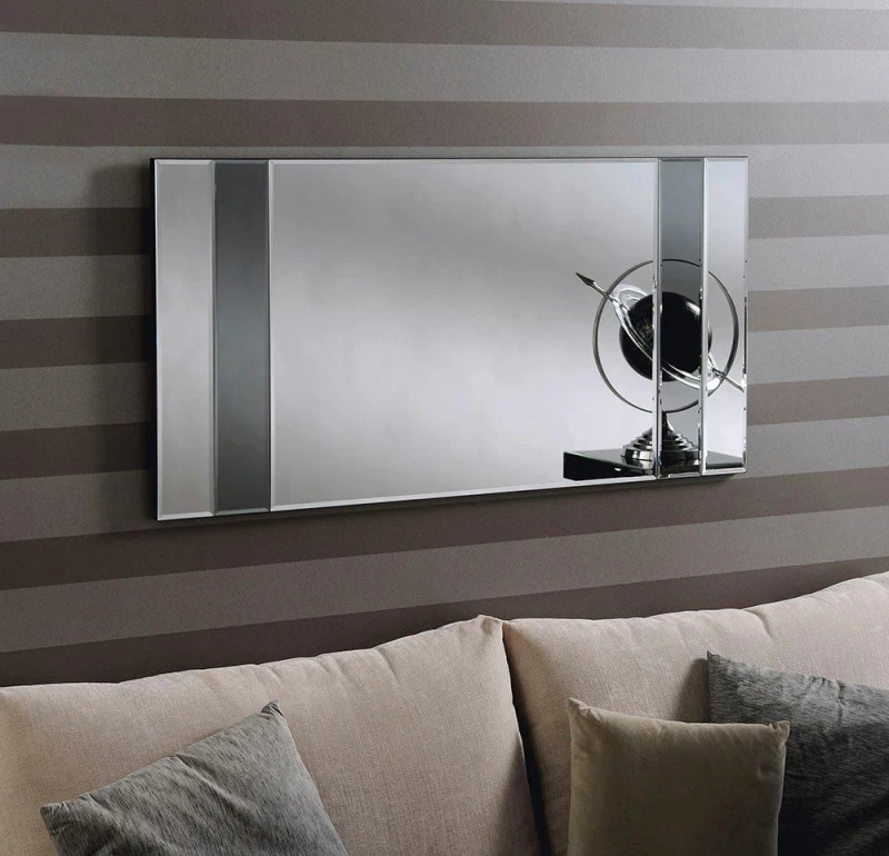 Image of Yearn Mirrors Grey Tinted Bevelled Panelled Mirror 122x61cm Black