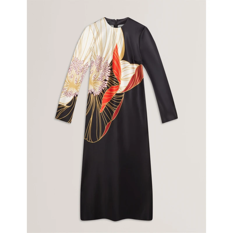 Image of Ted Baker Womens Long-Sleeve Midi Tea Dress Black female 8 (XS)