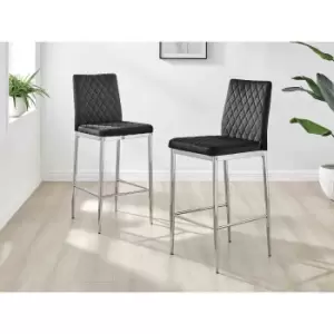 Image of Furniture Box 2X Milan Kitchen Bar Stools Black Velvet Silver Legs