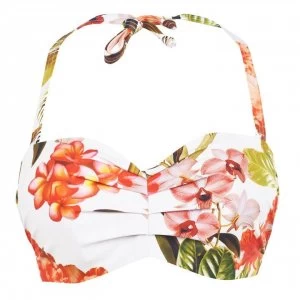 Image of Figleaves Bali Palm Underwired Bandeau Bikini Top - Coral Palm