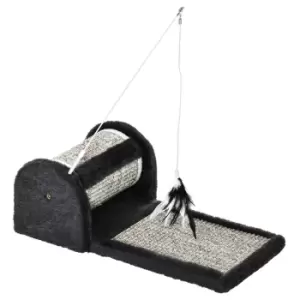 Image of Pawhut Cat Scratcher Sisal Scratching Pad Mat Kitten Toy Withroller Feather Teaser - Grey