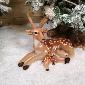 Image of 50cm Plush Laying Mum and Baby Deer Christmas Decoration