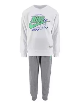 Image of Nike Kids Boys Digital Escape Crew and Jogger Set - White, Size 4-5 Years