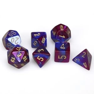 Image of Chessex Gemini Poly 7 Dice Set: Blue-Purple/Gold
