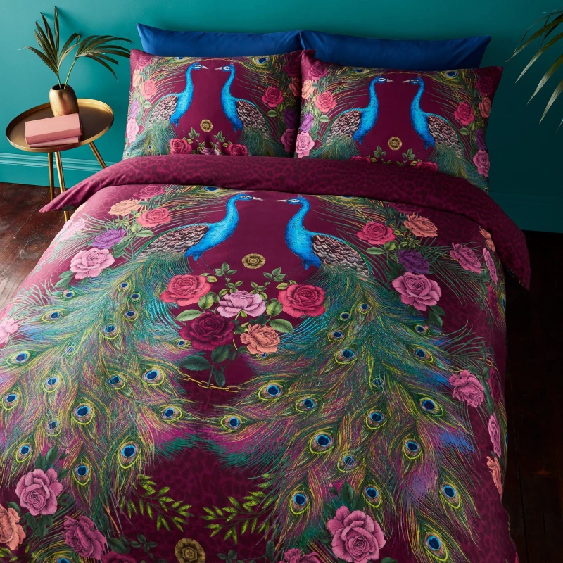 Image of Matthew Williamson Xanadu Peacock 200TC Cotton Sateen Duvet Cover Set Plum unisex Double