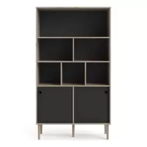 Image of Rome Bookcase with 2 Sliding Doors, Black Oak