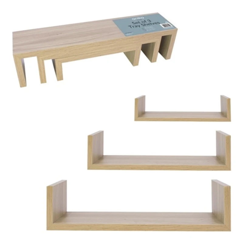 Image of Anika 3pk Oak Effect U Shaped Shelves