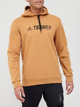 Image of adidas Terrex Logo Hoodie - Brown, Size XL, Men
