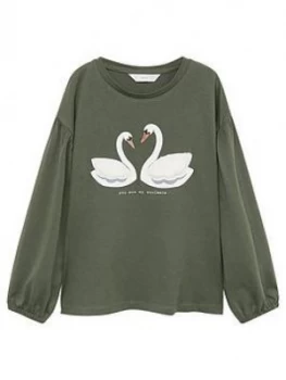 Image of Mango Girls Swan Long Sleeve T-Shirt - Khaki