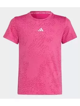 Image of adidas Running Aeroready 3-stripes Allover Print T-Shirt, Pink, Size 13-14 Years